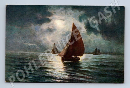 Pohlednice plachetnice na moři noc (M6663)
