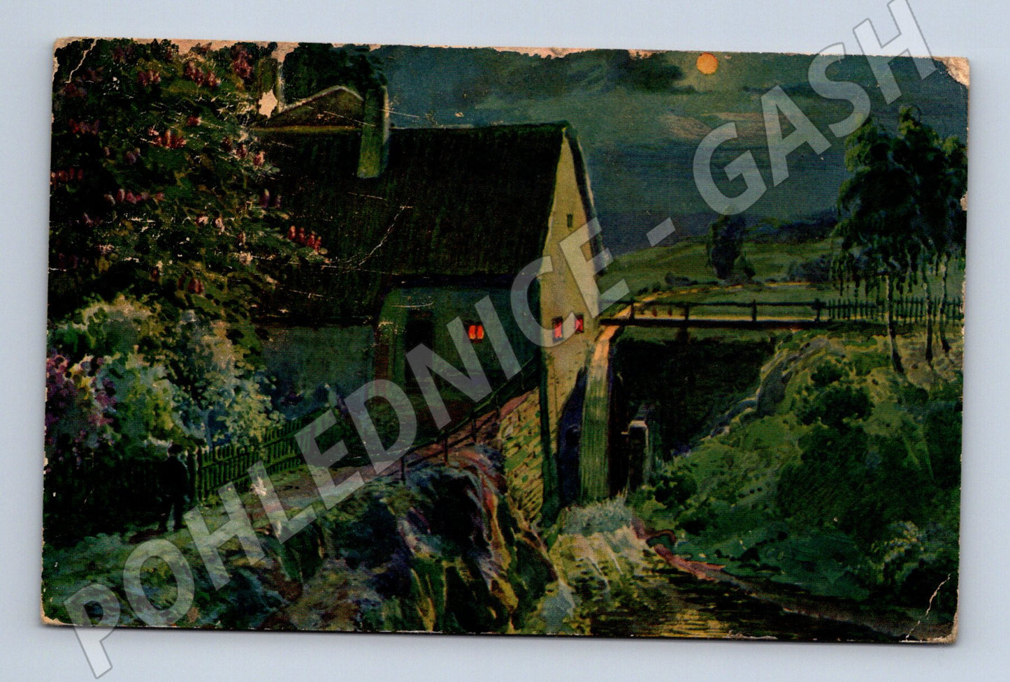 Pohlednice Noční krajina dům J. Dušek (M6668)