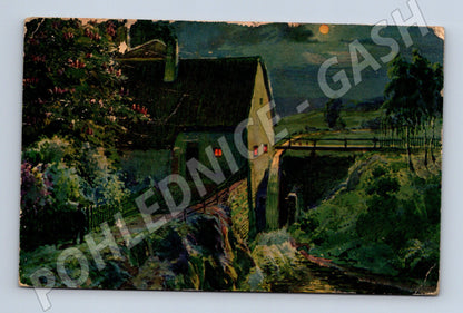 Pohlednice Noční krajina dům J. Dušek (M6668)