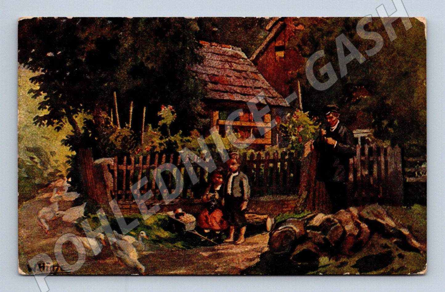 Pohlednice venkovské chalupy W. Hienz (M6686)