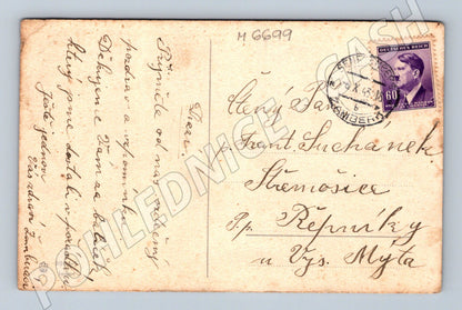 Pohlednice jezdec u stavení venkov (M6699)