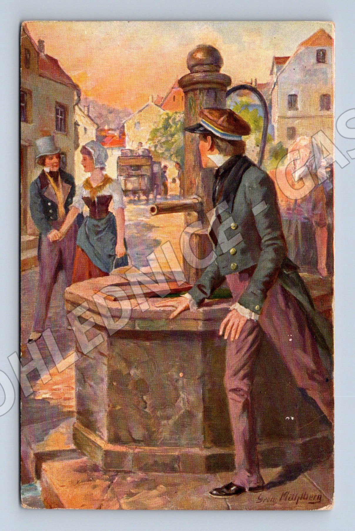 Pohlednice scéna u studny vesnice (M6707)