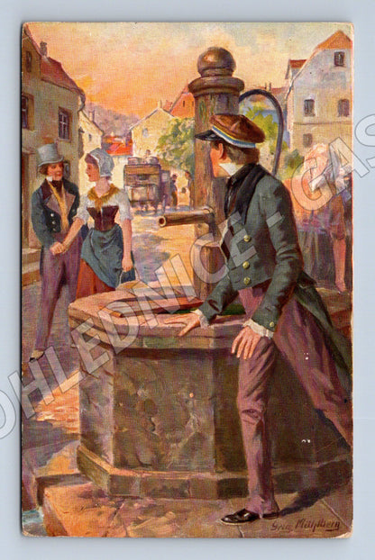 Pohlednice scéna u studny vesnice (M6707)