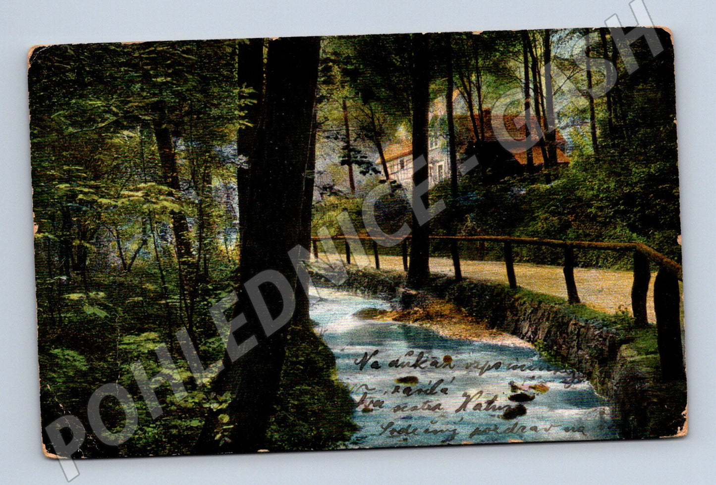 Pohlednice říčka a dům v lese RU (M6711)