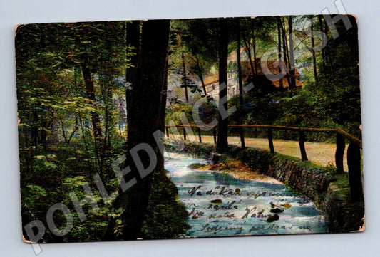 Pohlednice říčka a dům v lese RU (M6711)