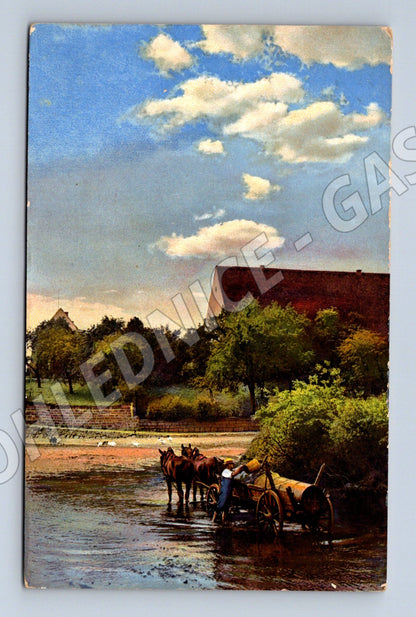 Pohlednice koňský povoz u brodu (M6716)