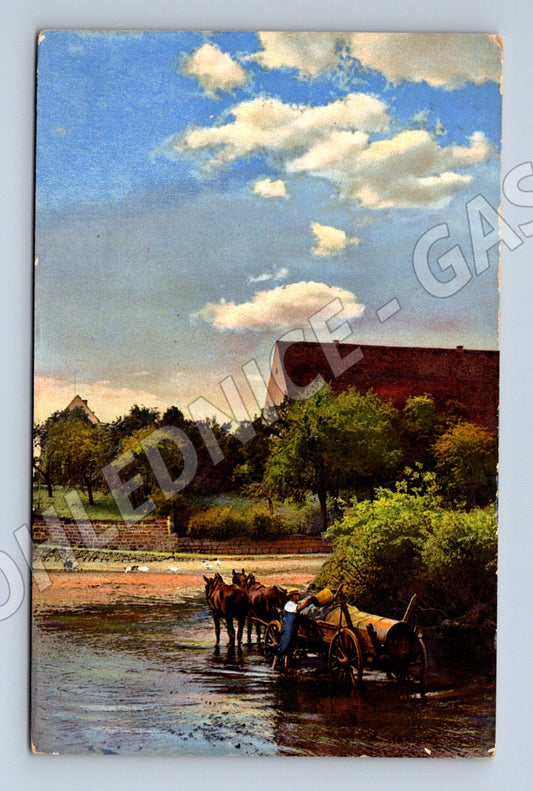 Pohlednice koňský povoz u brodu (M6716)
