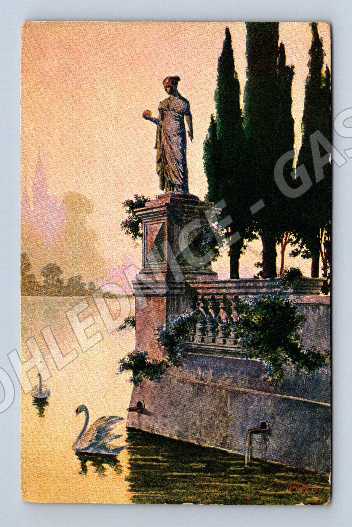 Postcard statue and castle park color (M6722)