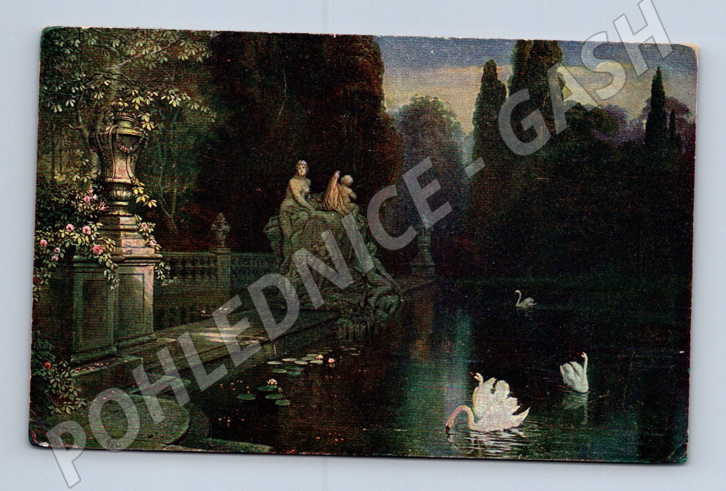 Pohlednice romantický park labutě (M6751)