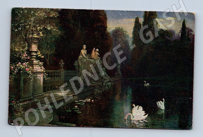 Pohlednice romantický park labutě (M6751)