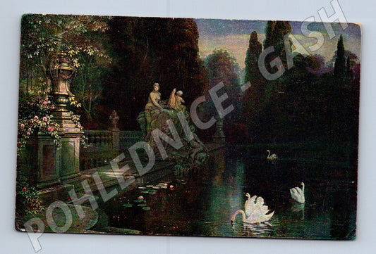 Postcard romantic swan park (M6751)