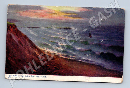 Postcard Boscombe Pier rough sea 1911 England (M6770)