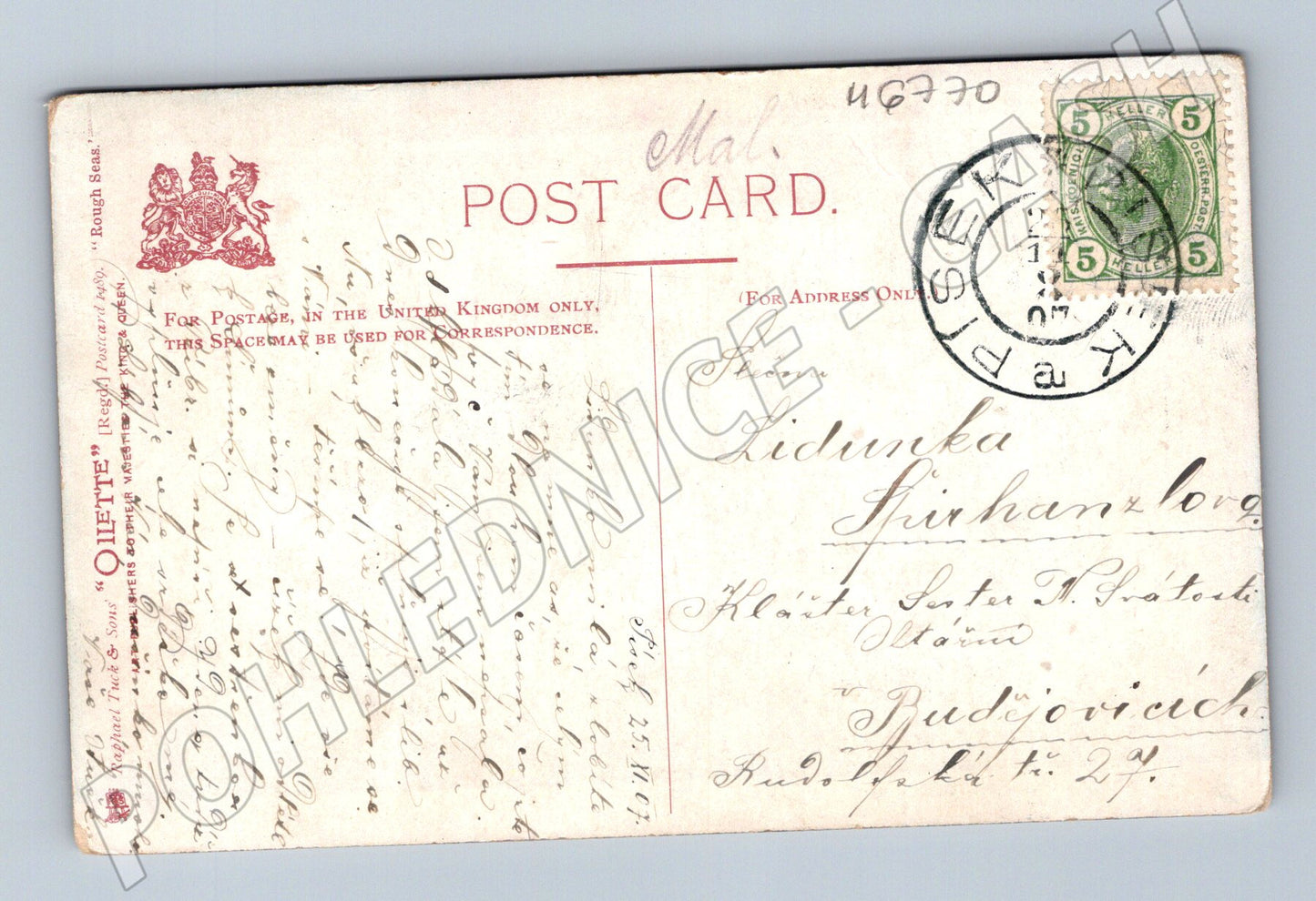 Postcard Boscombe Pier rough sea 1911 England (M6770)