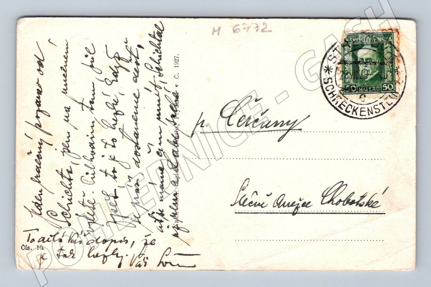 Postcard Czechoslovakia small format 1927 used by post (M6772)