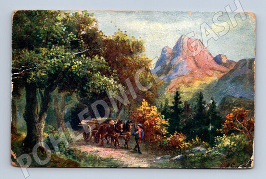 Postcard carriage in a mountain landscape 1912 (M6781)