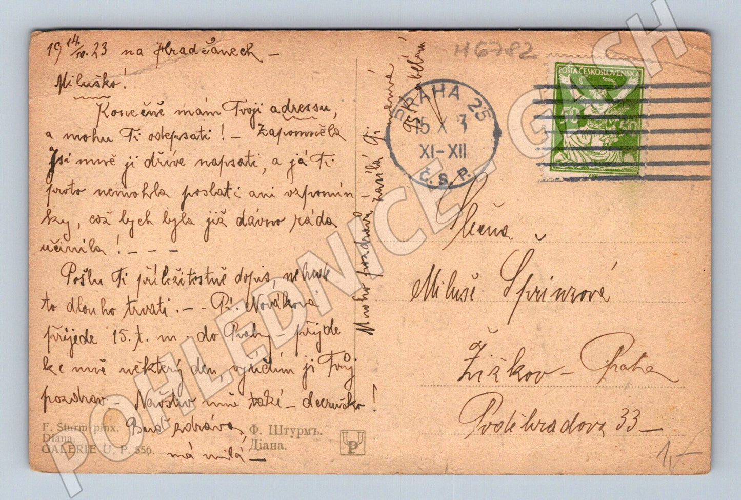 Postcard Diana mythological motif 1923 (M6782)