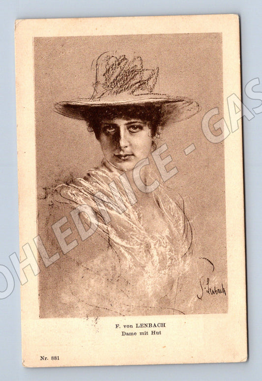 Postcard Lenbach Dame mit Hut RU FJI (M6788)