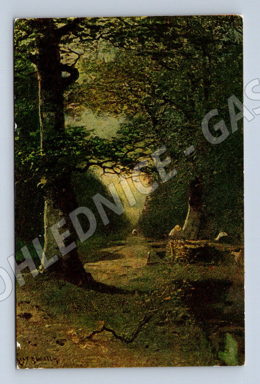 Postcard bridge motif nature painting (M6813)