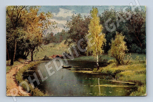 Postcard river painting handwritten (M6825)