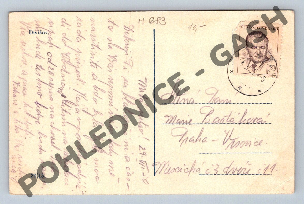 Pohlednice Divišov s rybníkem ČSR do 1950 (M683)