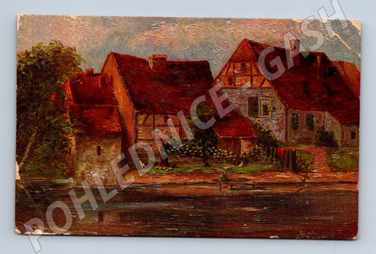 Postcard houses on the Ilm river painting (M6834)