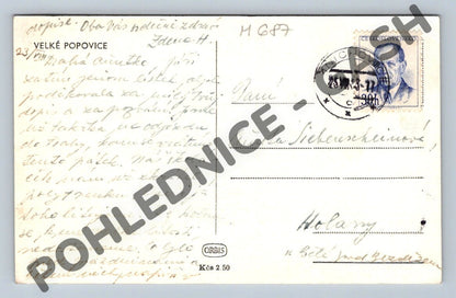 Pohlednice Velké Popovice černobílá 1945 ČSR (M687)