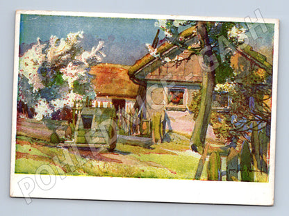 Pohlednice Venkovský dům a studna jaro (M6887)