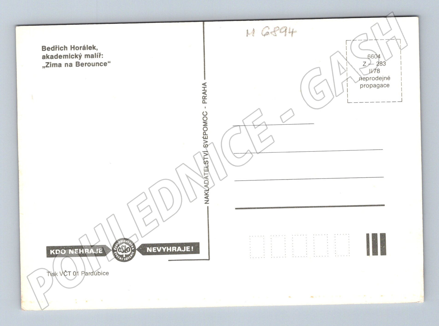 Pohlednice Zima na Berounce B. Horálek 1978 (M6894)