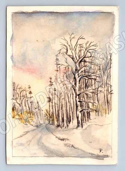 Pohlednice Zimní krajina akvarel (M6918)