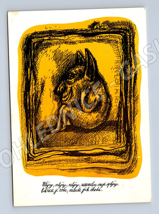 Pohlednice Stylizovaná kočka grafika (M6927)