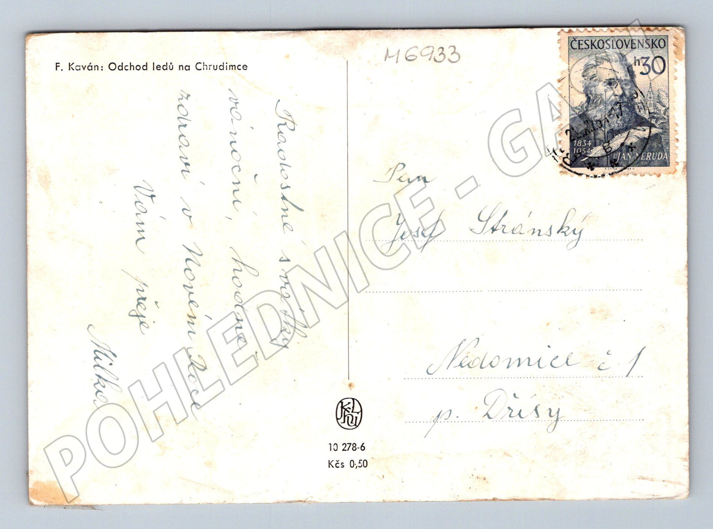 Pohlednice F. Kaván Odchod ledů na Chrudimce (M6933)