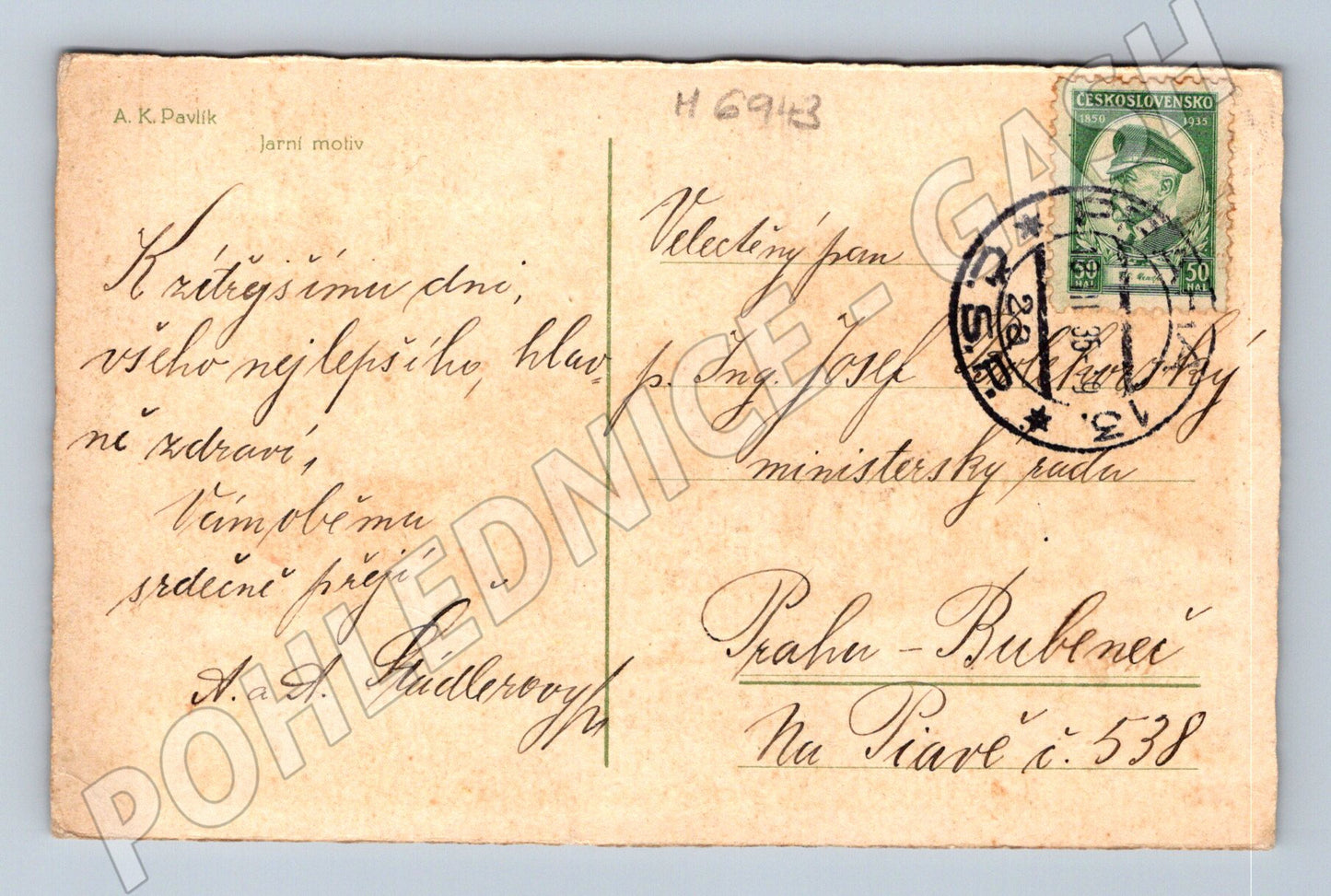 Pohlednice Jarní motiv chalupa ČSR (M6943)