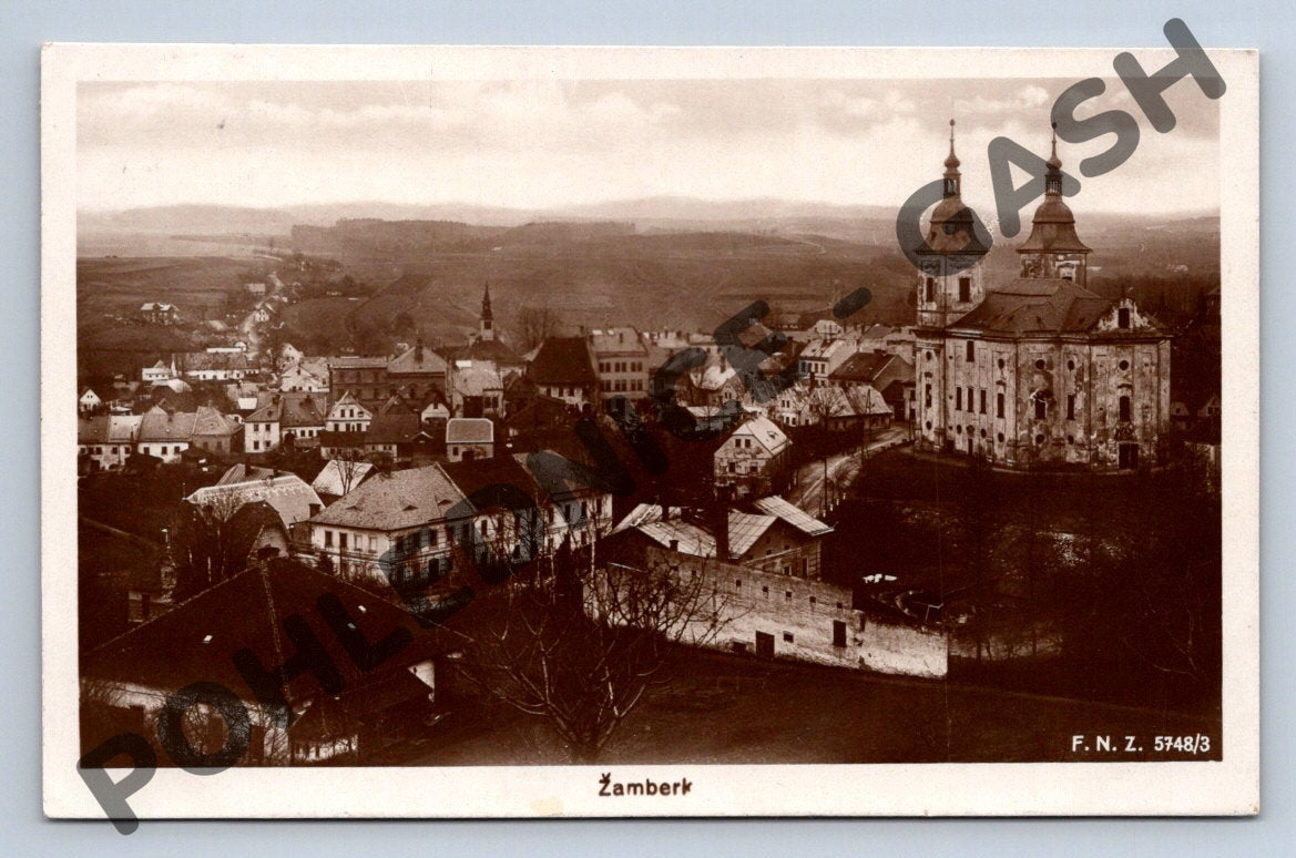 Pohlednice Žamberk s kostelem 1927 ČSR (M695)