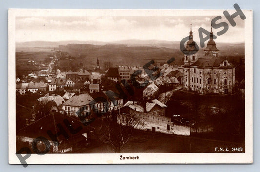 Pohlednice Žamberk s kostelem 1927 ČSR (M695)