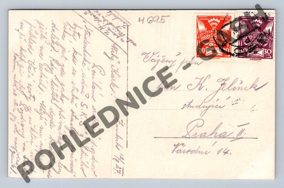 Pohlednice Žamberk s kostelem 1927 ČSR (M695)