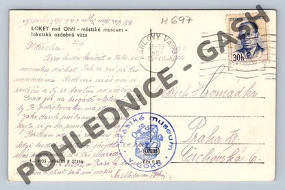 Pohlednice Loket nad Ohří muzeum váza 1955 (M697)