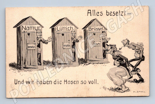 Pohlednice Karikatura WW1 Německo Belgie (M7029)