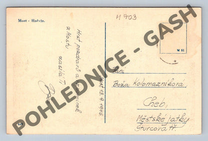 Pohlednice Most Hněvín černobílá 1946 ČSR (M703)