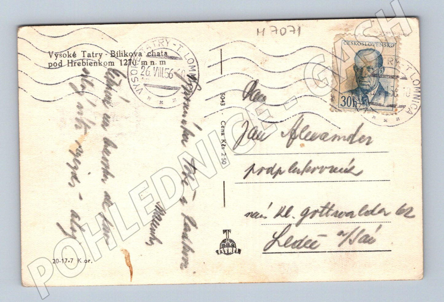 Pohlednice Tatry Bilíkova chata 1956 (M7071)