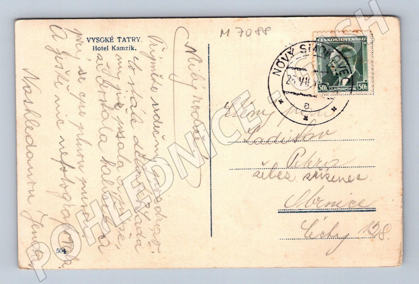 Postcard Tatras Hotel Kamzík 1938 (M7088)
