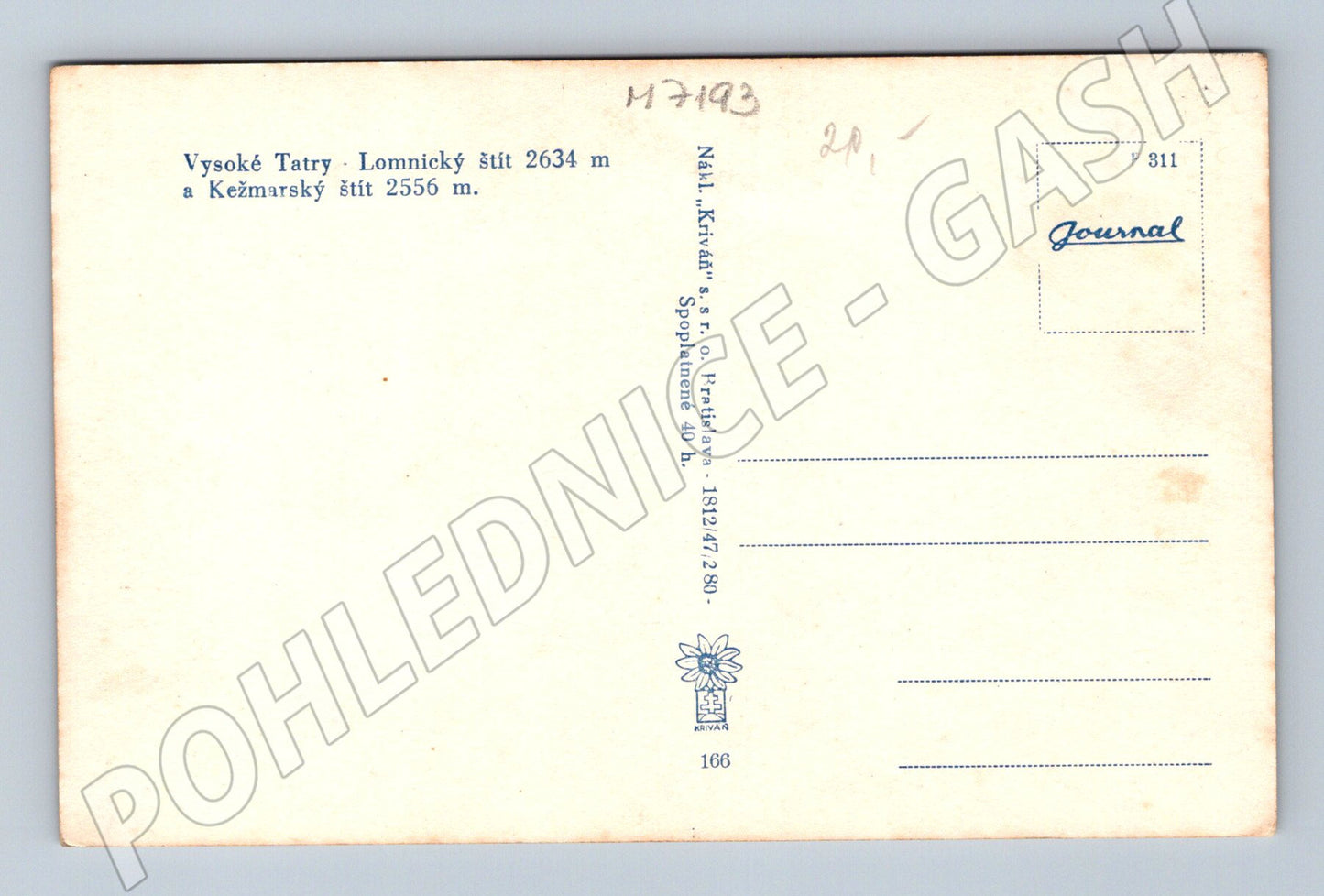 Pohlednice Tatry Lomnický a Kežmarský štít (M7193)