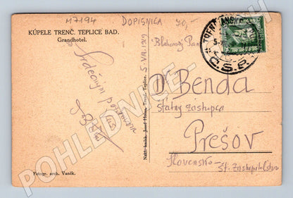Pohlednice Trenčianske Teplice Grandhotel 1929 (M7194)