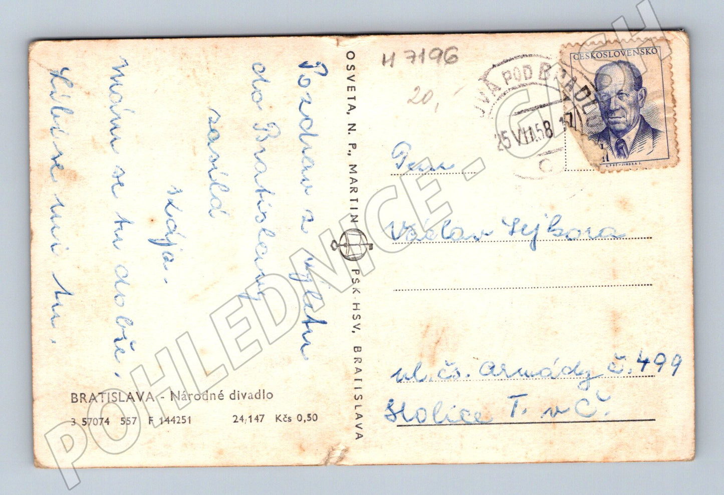 Pohlednice Bratislava Národné divadlo 1958 (M7196)