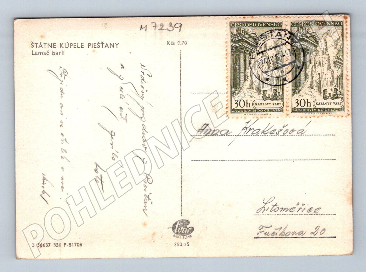 Pohlednice Piešťany Lamač barlí 1949 (M7239)