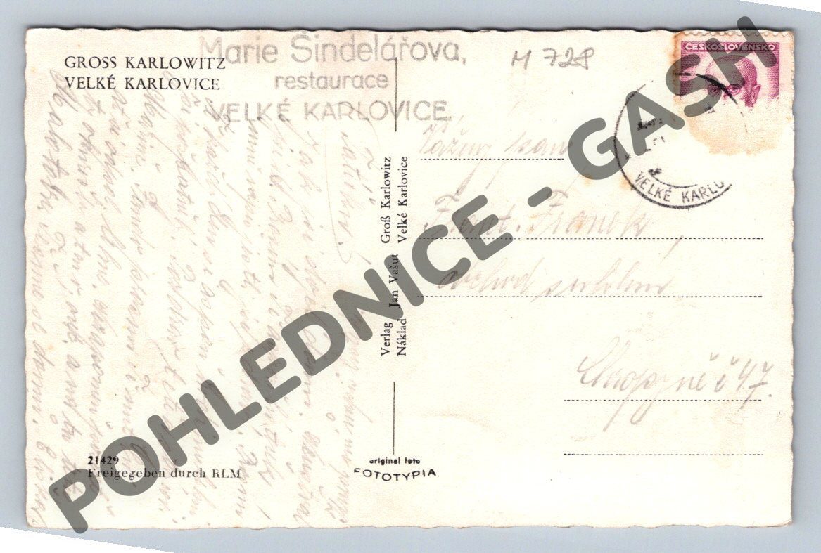 Pohlednice Velké Karlovice Gross Karlowitz (M728)