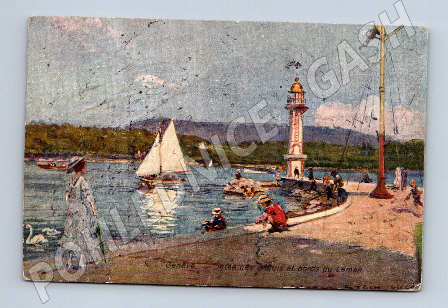 Pohlednice Ženeva nábřeží a maják jezero (M7341)
