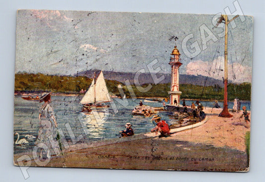 Pohlednice Ženeva nábřeží a maják jezero (M7341)