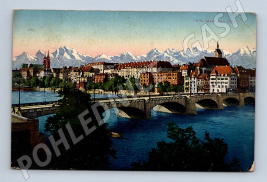Pohlednice Basilej a Alpy kolorovaná 1921 (M7342)