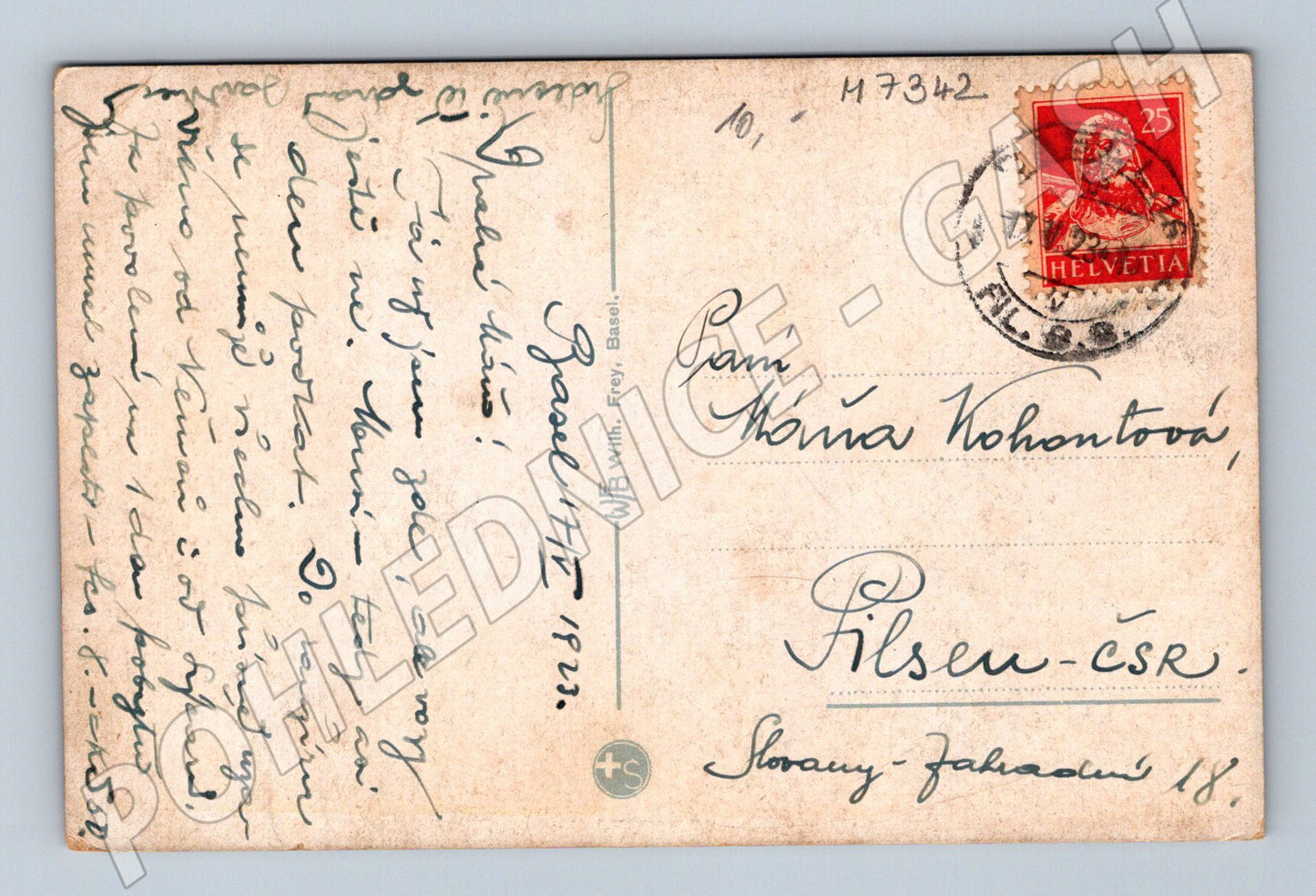 Pohlednice Basilej a Alpy kolorovaná 1921 (M7342)