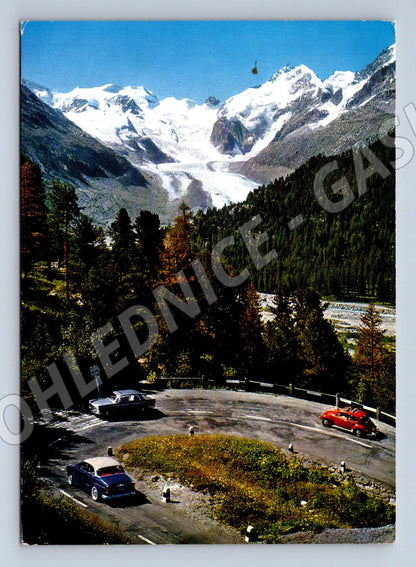 Pohlednice Piz Bernina serpentiny 70 léta (M7348)